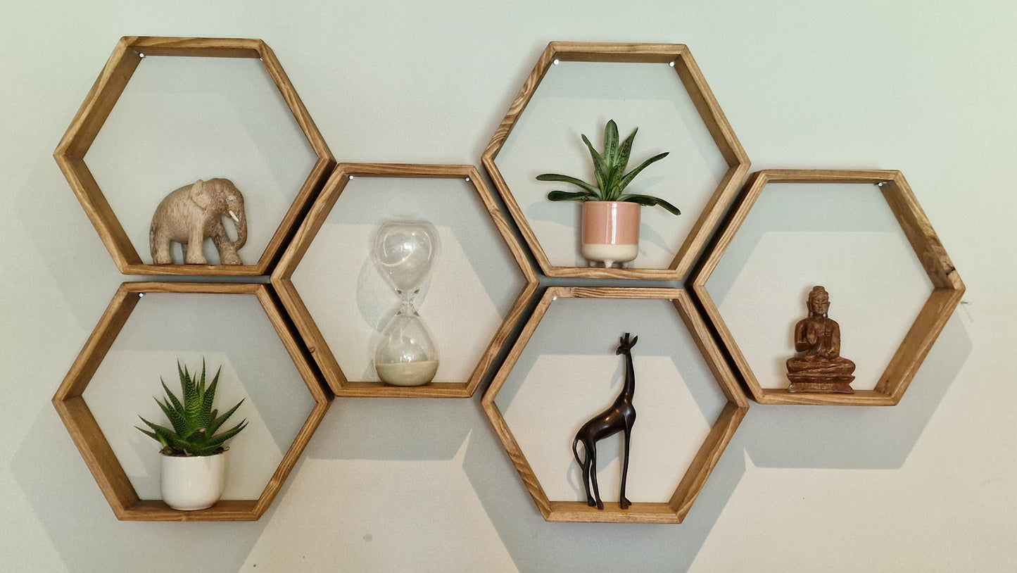 Hexagon Shelves - Hexagon Shelf - Reclaimed Wood Shelf - Honeycomb Shelf