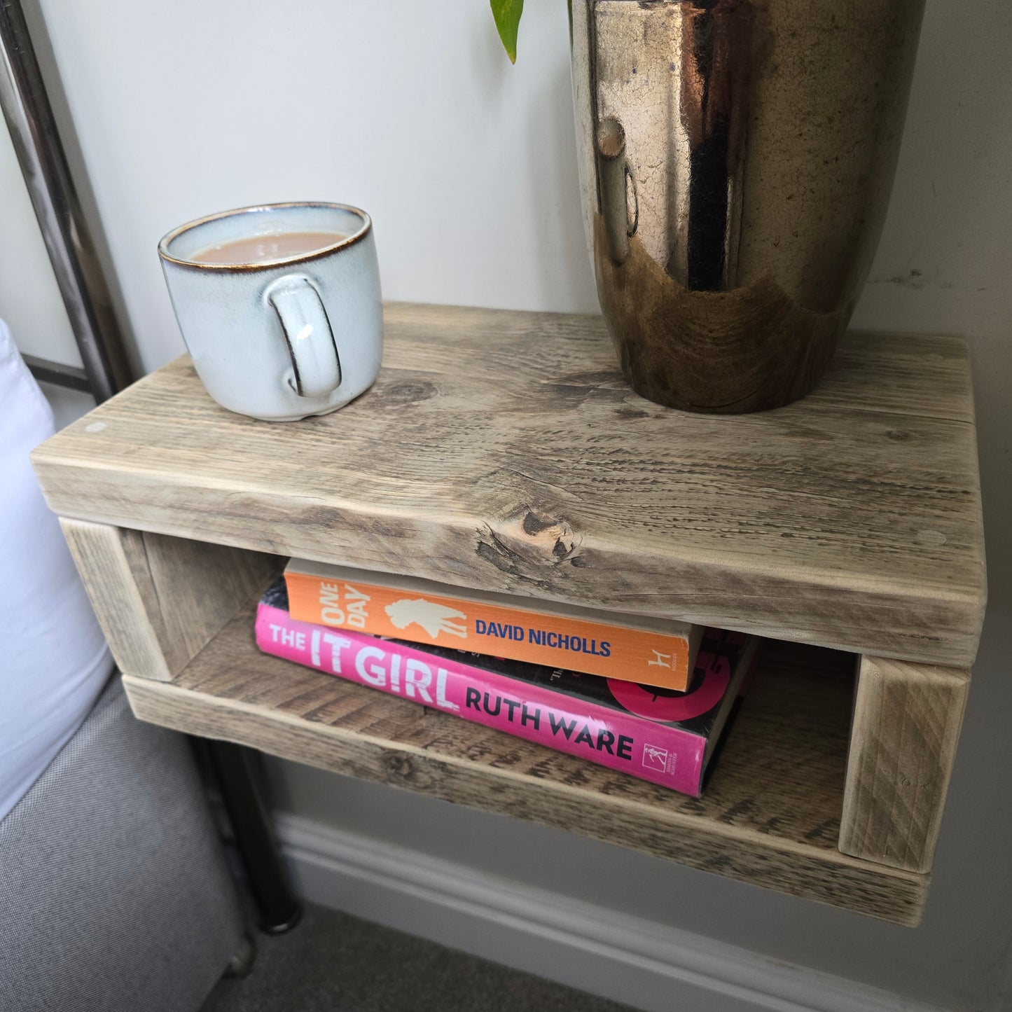 Reclaimed Scaffold Board Floating Nightstand with Two Shelves