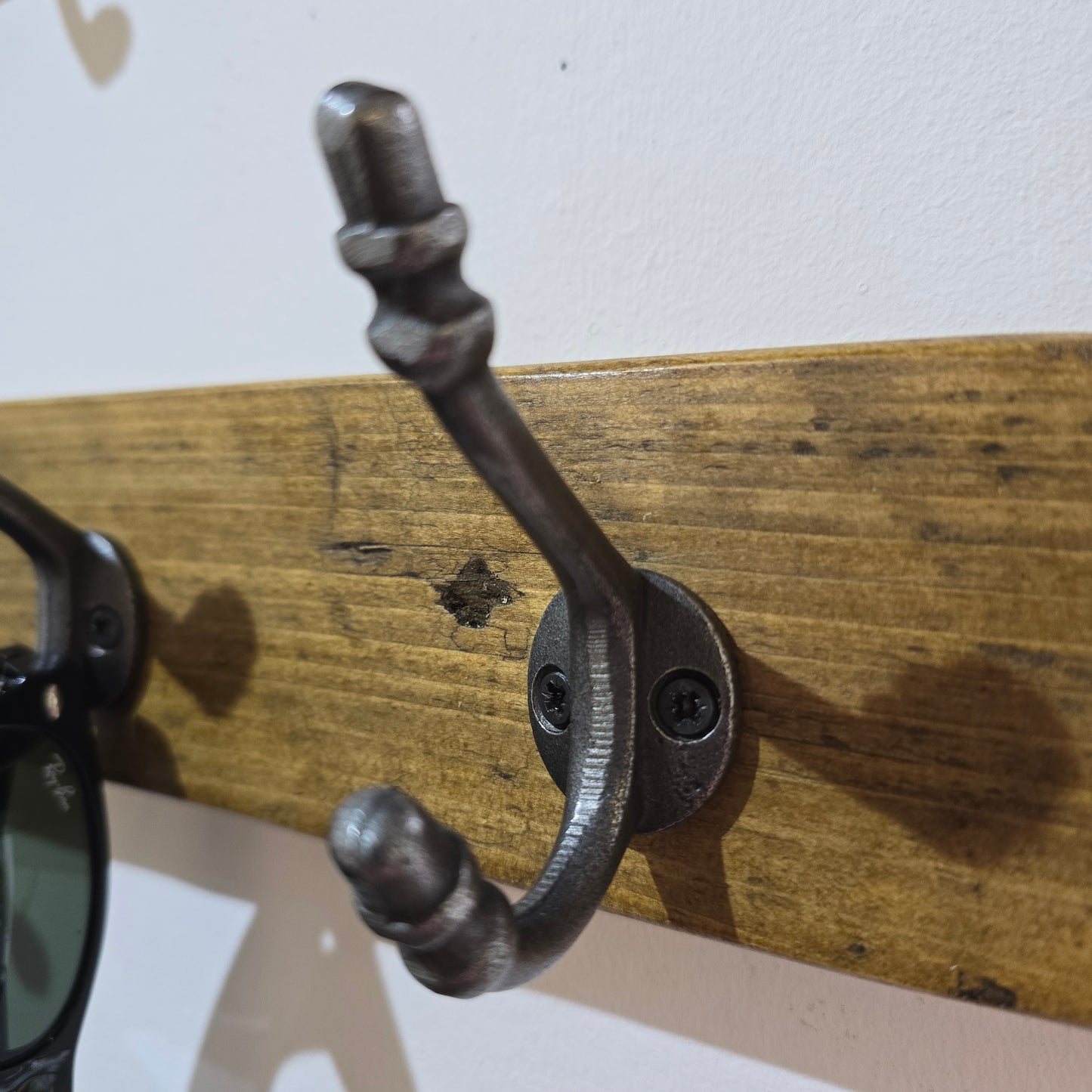 Coat Rack with Shelf - Cast Iron Hooks - Ogee Style Shelf Supports - Reclaimed Scaffold Board.