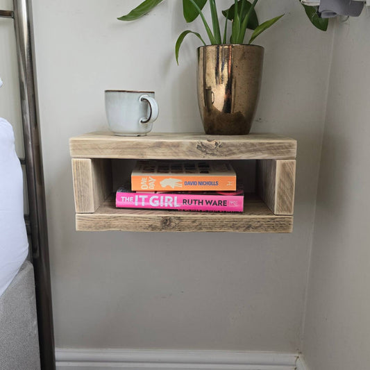 Reclaimed Scaffold Board Floating Nightstand with Two Shelves