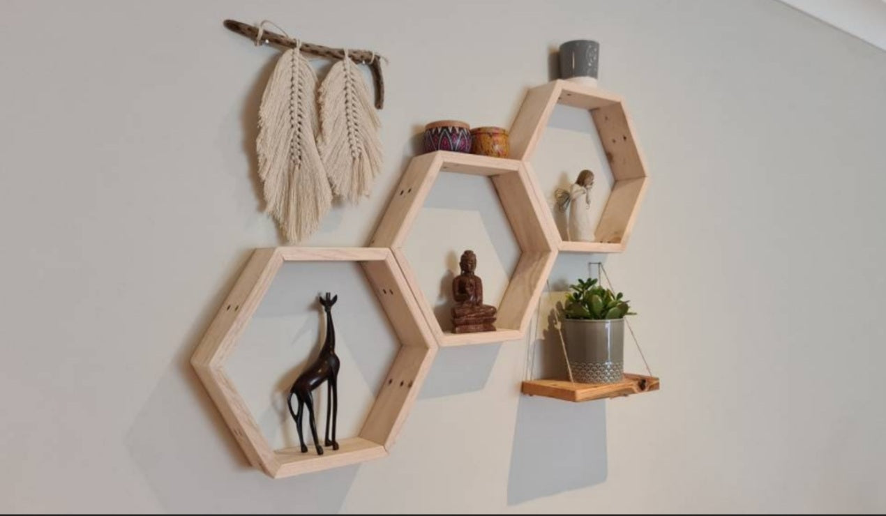 Hexagon Shelves - Hexagon Shelf - Reclaimed Wood Shelf - Honeycomb Shelf