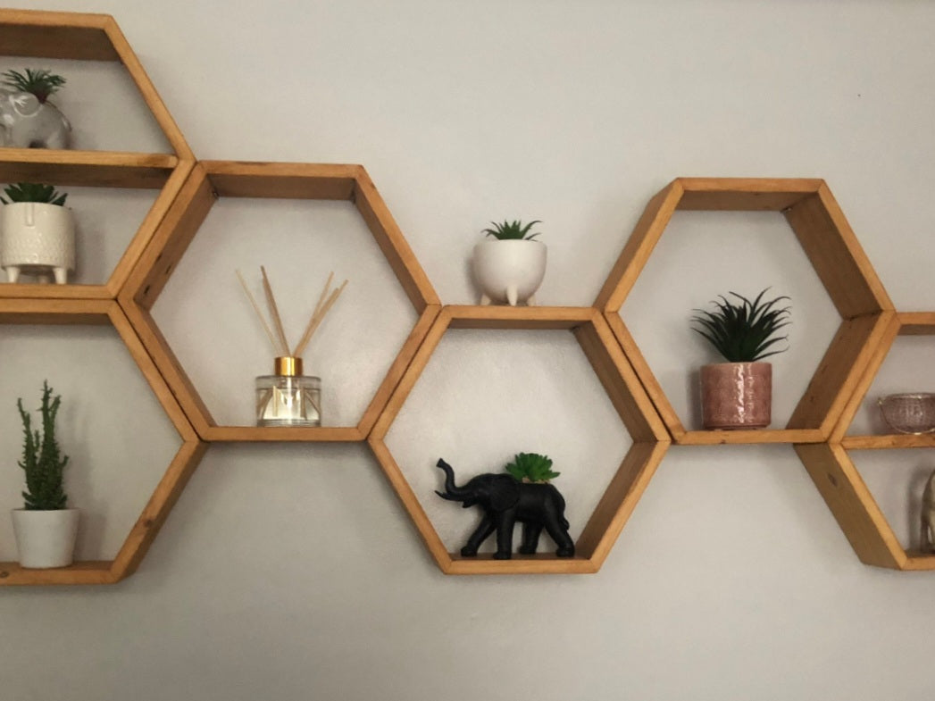 Hexagon Shelves - Hexagon Shelf - Reclaimed Wood Shelf - Honeycomb Shelf