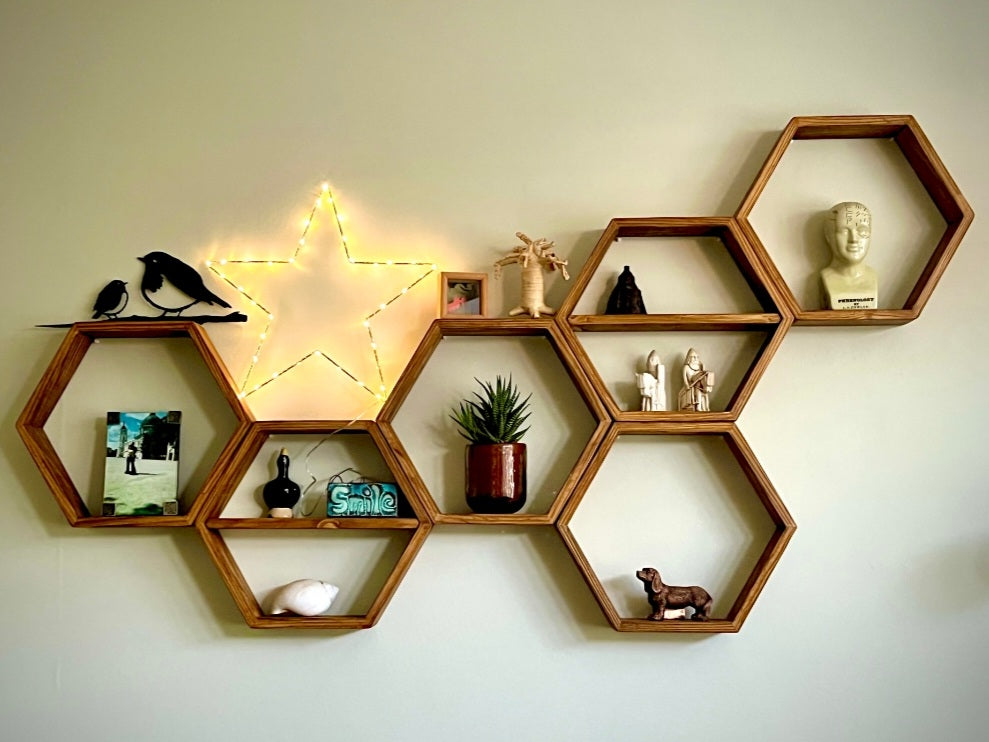 Hexagon Shelves - Hexagon Shelf - Reclaimed Wood Shelf - Honeycomb Shelf